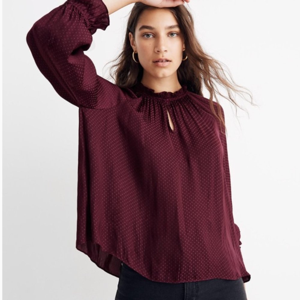 Madewell Silk Long Sleeve Poet Top Maroon Size S
